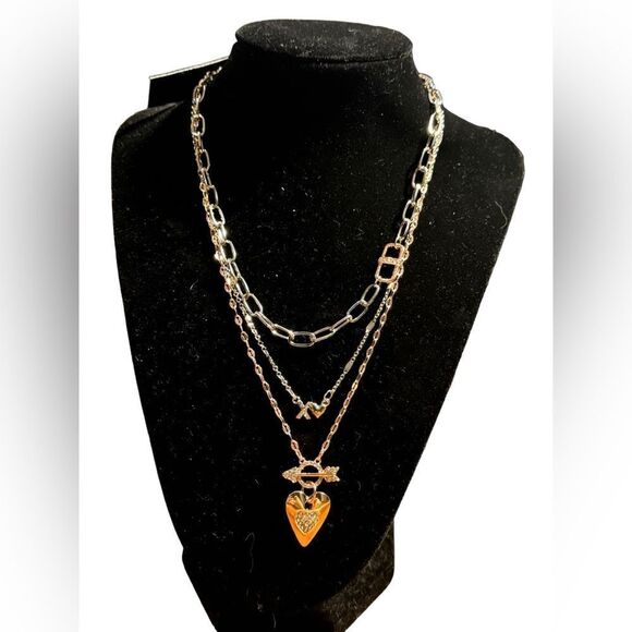 NWT Guess Two-Tone Crystal Layered Necklace - Picture 1 of 3